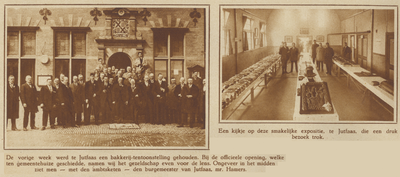 872505 Collage van 2 foto's betreffende de bakkerijtentoonstelling, georganiseerd in het gemeentehuis (Herenstraat 9) ...